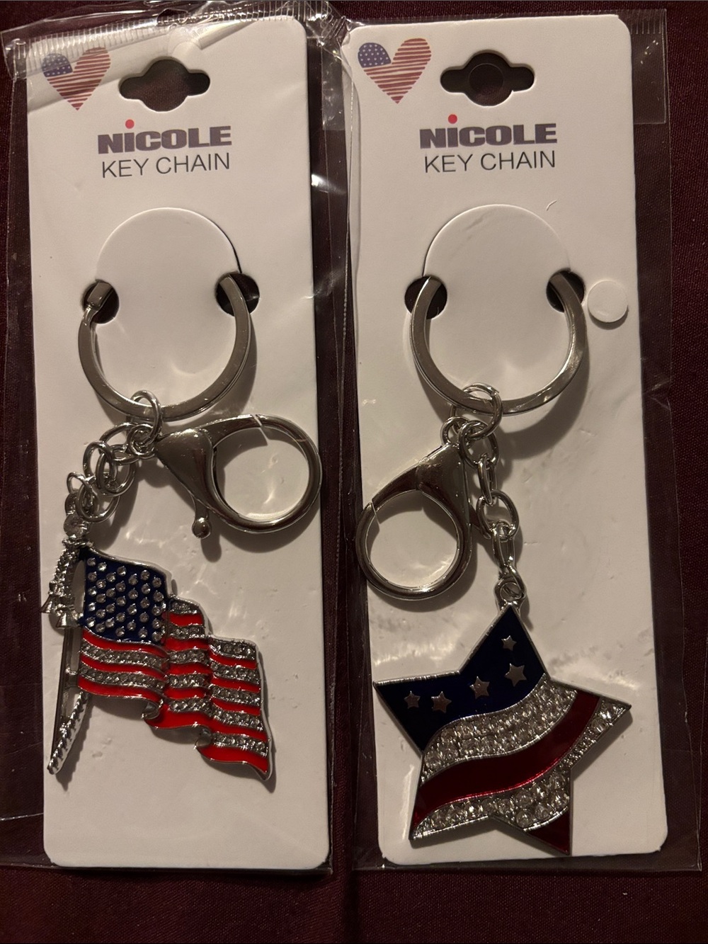 NICOLE Patriotic Flag & Star Key Chain Set - Red, White, Blue